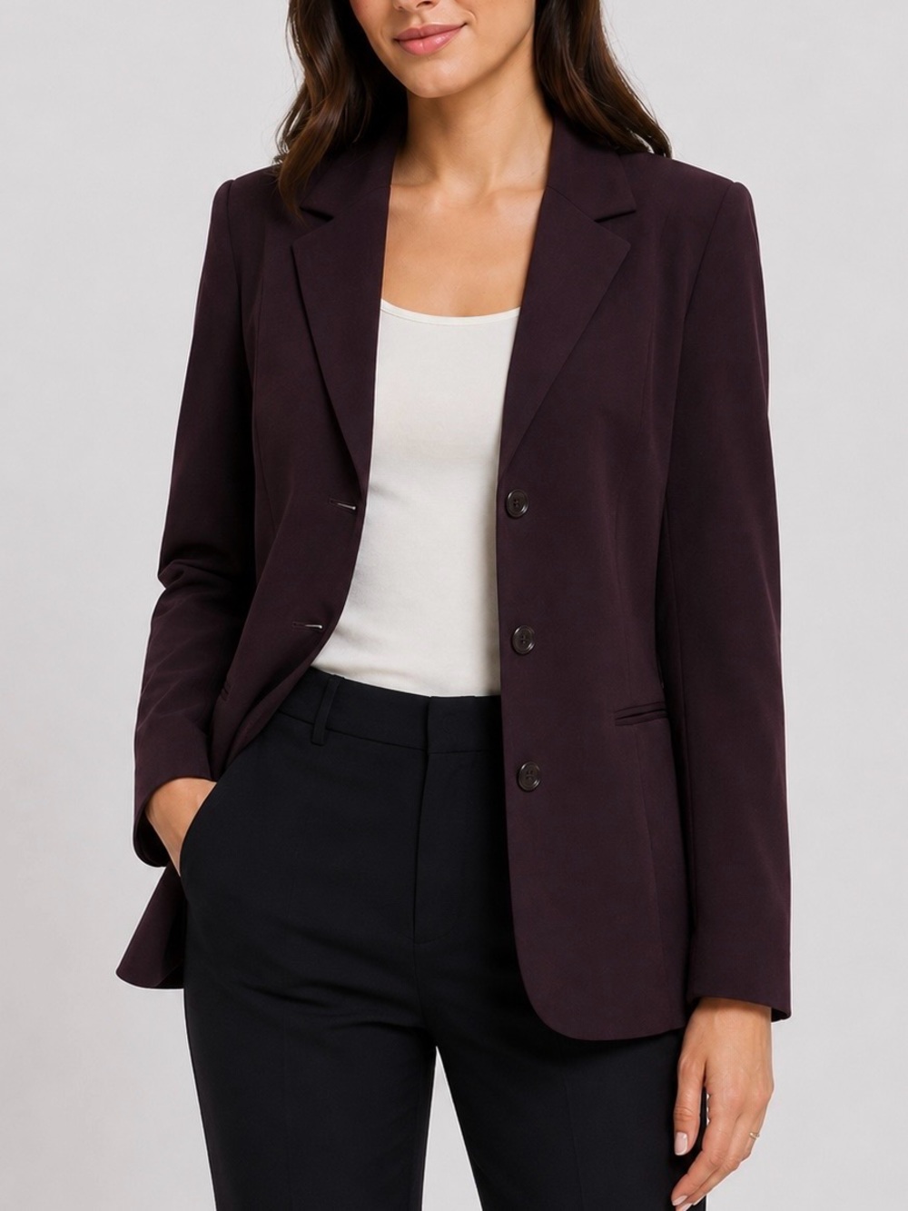 Caslon Petite Three Button Notch Collar Plum Blazer Jacket